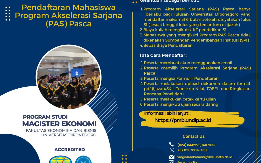 Pendaftaran Mahasiswa Program Akselerasi Sarjana (PAS) Pasca untuk lulusan Undip